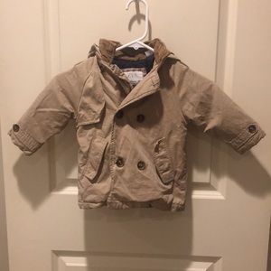 ZARA boys Button Down hood Jacket corduroy collar,quilted liner kid 12-18M beige